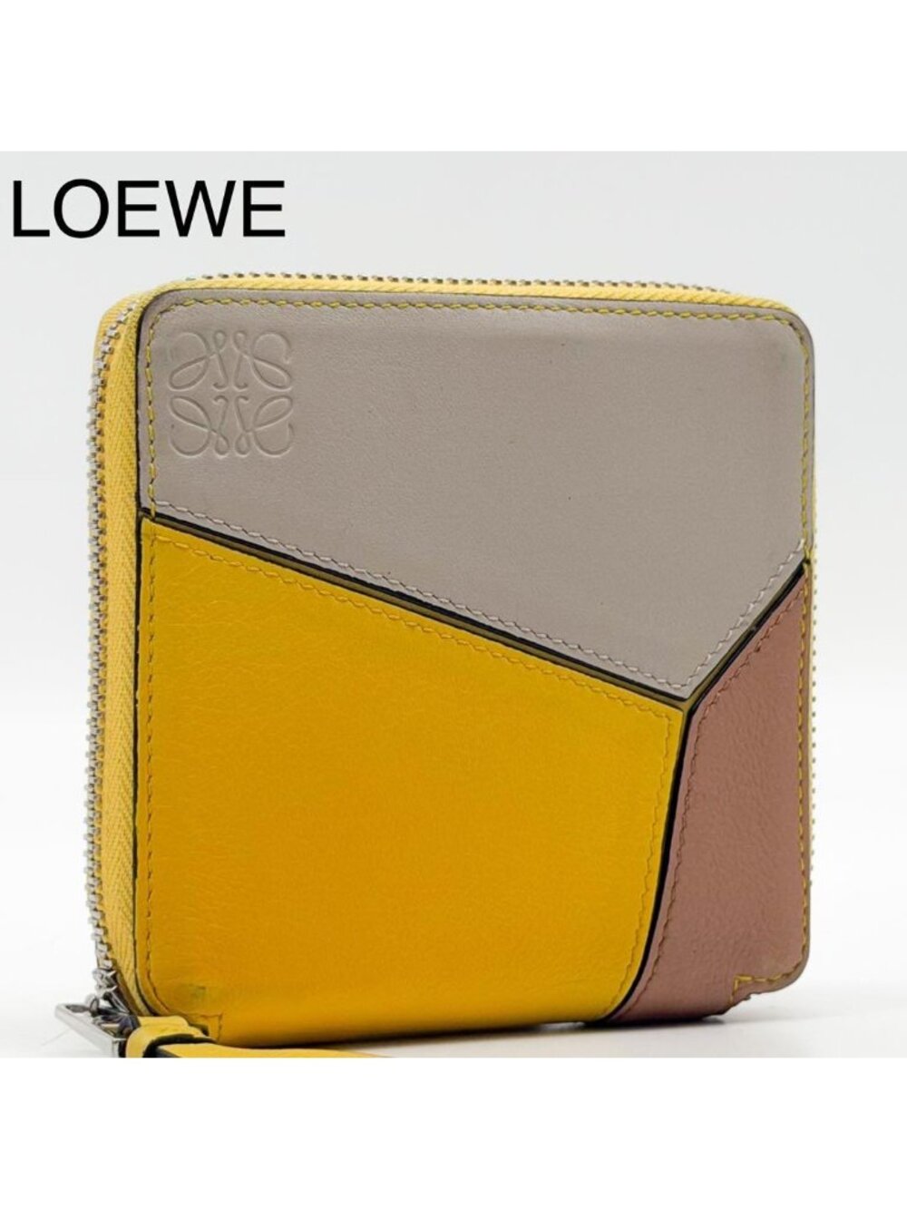 Loewe Puzzle Square Zip Wallet Yellow Compact Bifold